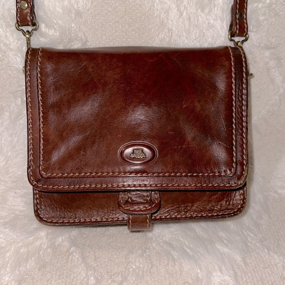 The Bridge Vintage Chestnut Brown Genuine Leather Mini Crossbody Purse Bag